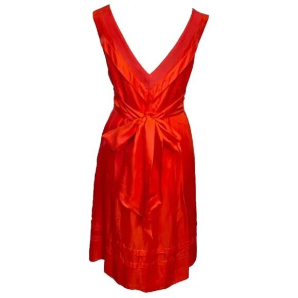NWT Ted Baker Burnt Orange 100% Silk Fit & Flare Tie Back Dress - UK 3, US 8 - Picture 2 of 6